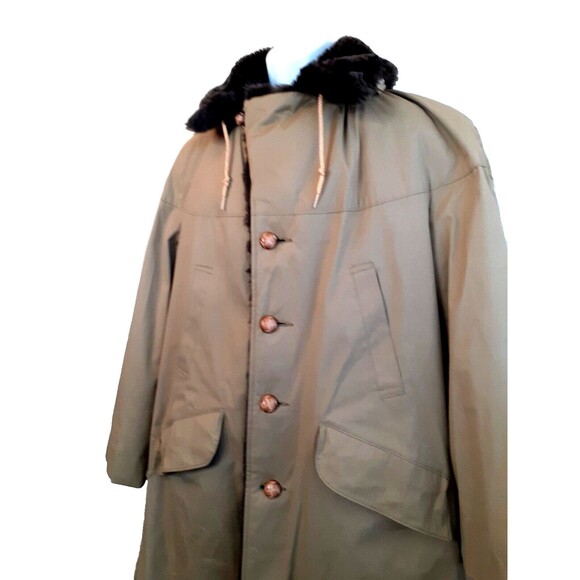 Vintage A Robert Lewis Idea HEAVY Coat Size 42 Mens Large Beige Faux Fur Lining - Picture 3 of 16